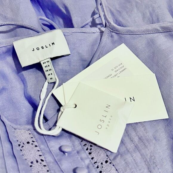 NWT Joslin Harriet Linen Mini Dress 6 Beachy Boho Cottage Pastel Fairy $400 MSRP - Picture 8 of 12